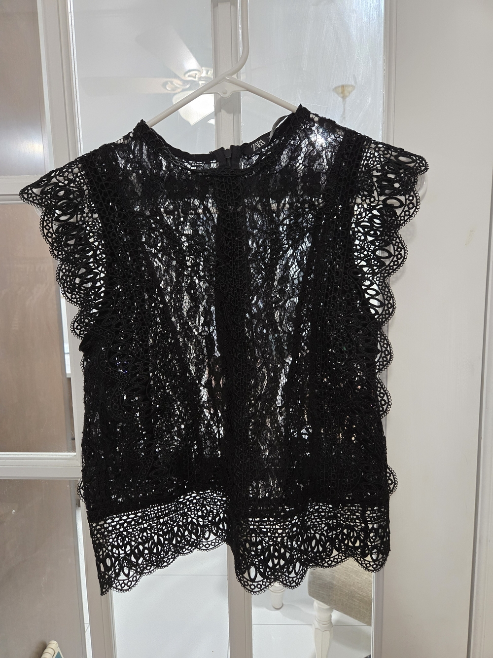 Zara Black Lace Cap-Sleeve Blouse